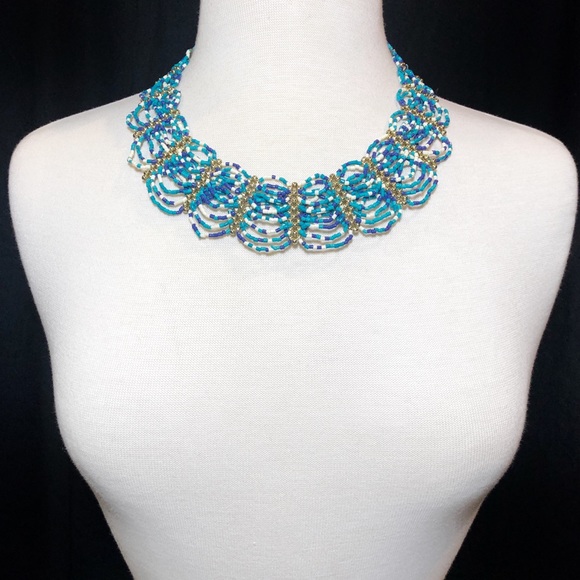 Seed Beads Scalloped Art Bib Multicolor Necklace - Picture 2 of 3